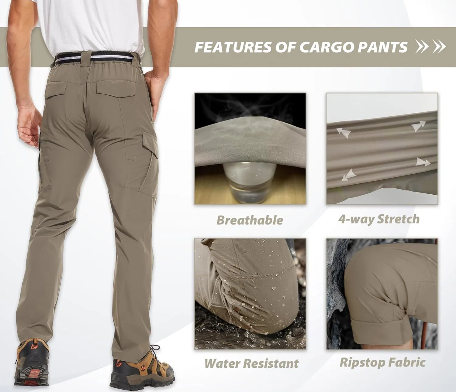 MOURCE Hiking Pants Water Resistant Ripstop Cargo Pants for Men Quick Dry Lightweight Men's Tactical Pants