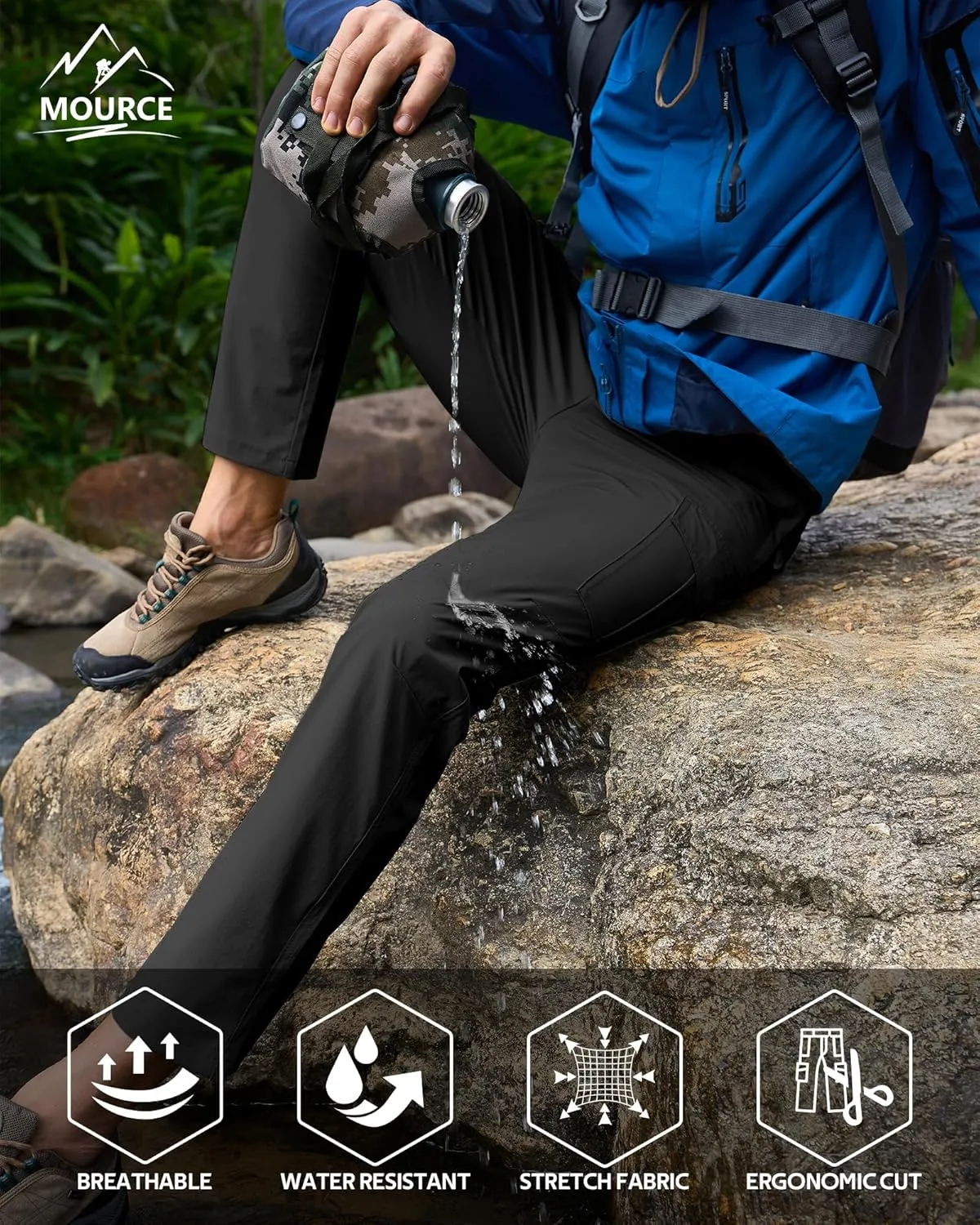 MOURCE Hiking Pants Water Resistant Ripstop Cargo Pants for Men Quick Dry Lightweight Men's Tactical Pants