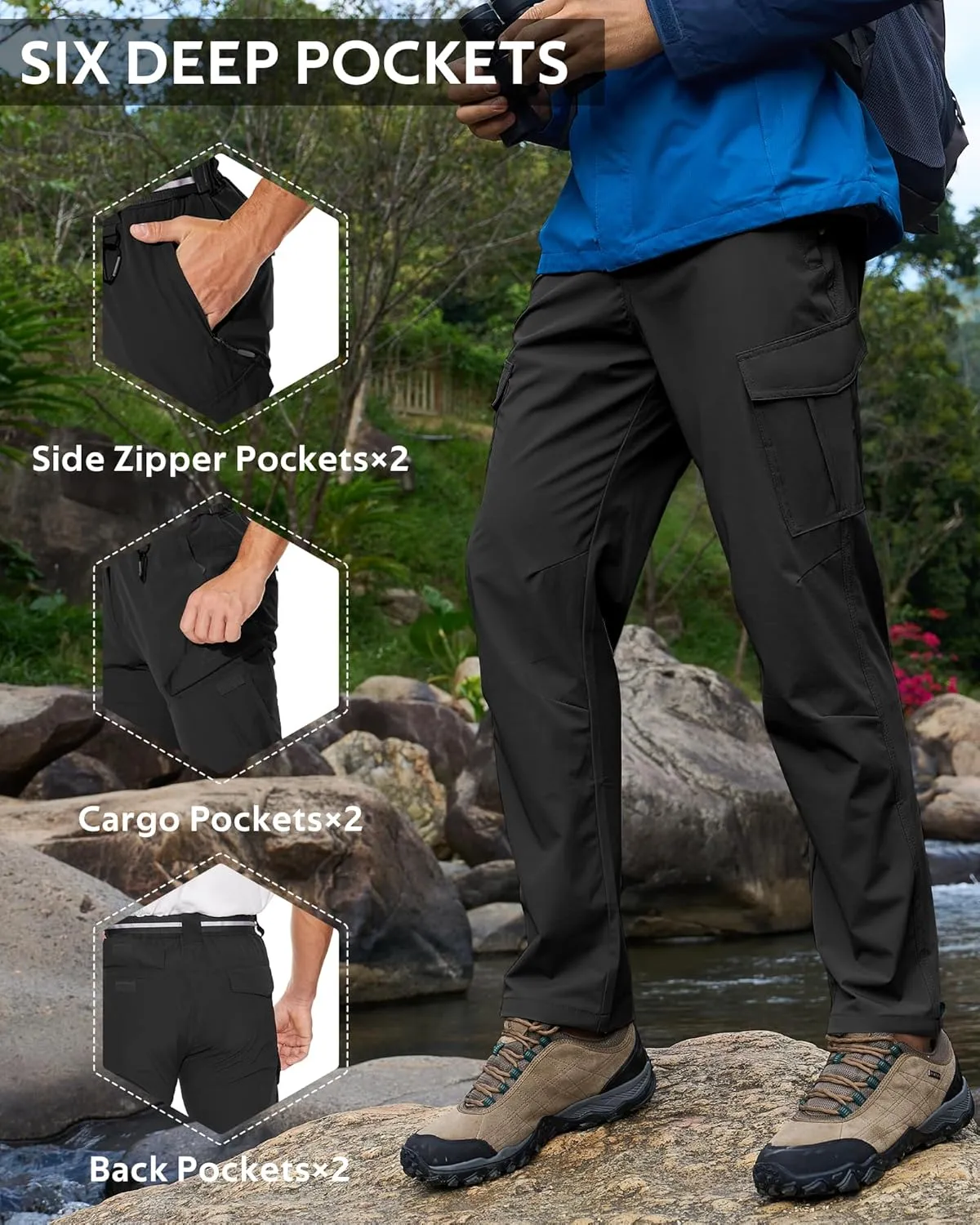 MOURCE Hiking Pants Water Resistant Ripstop Cargo Pants for Men Quick Dry Lightweight Men's Tactical Pants