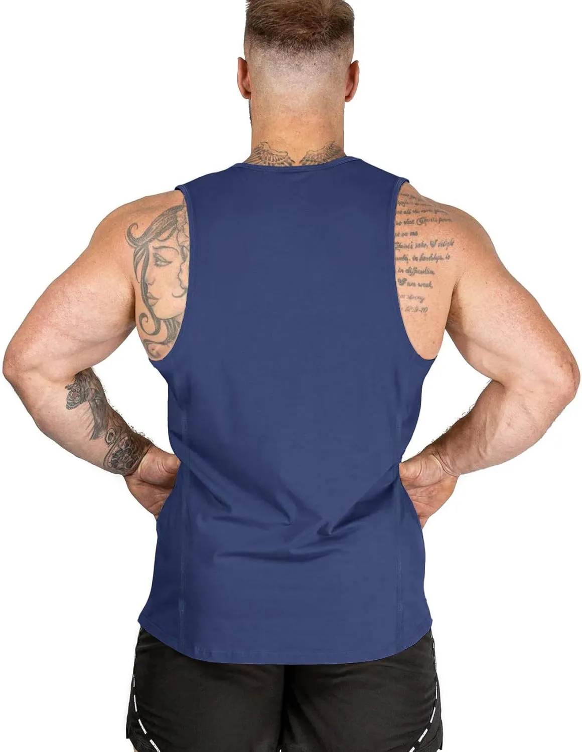 Muscle Cmdr Mens Slim Fit Workout Tank Top Bodybuilding Muscle Shirts Fitness Quick Dry Athletic Gym Deep Round Neck Stretch