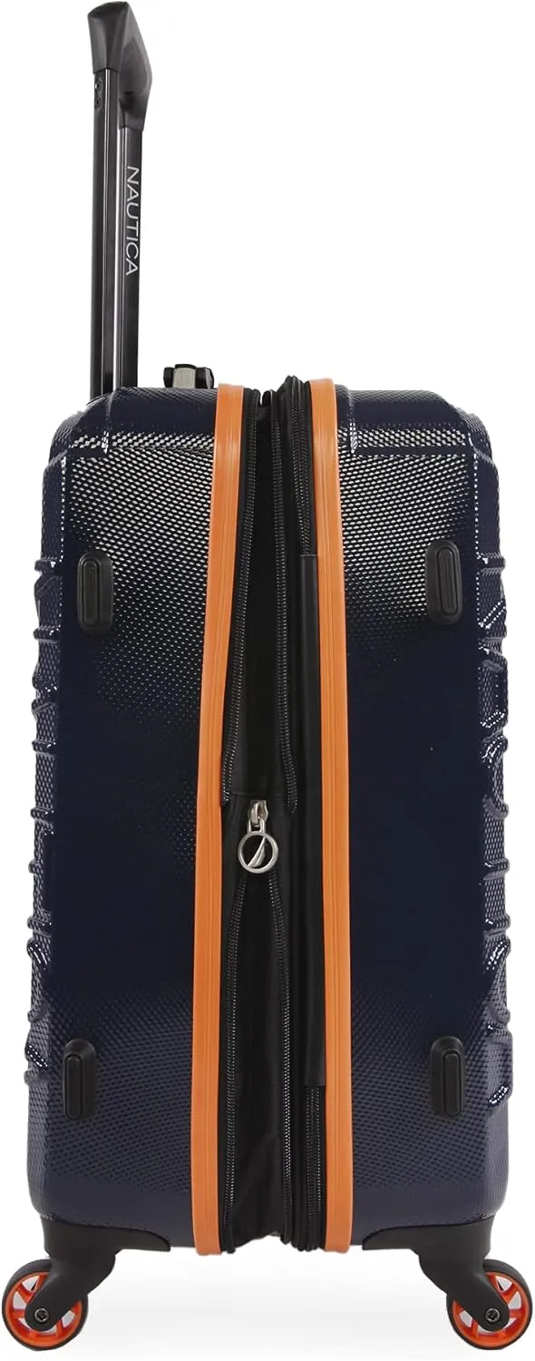 NAUTICA Birch Hardside Spinner Luggage, Navy/Orange, Checked-Large 29-Inch