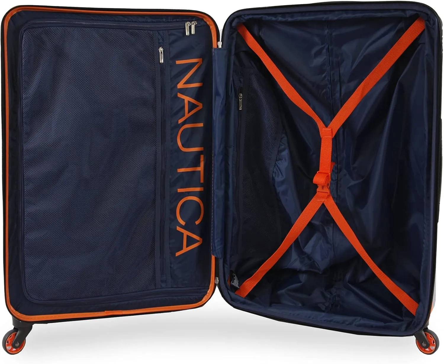 NAUTICA Birch Hardside Spinner Luggage, Navy/Orange, Checked-Large 29-Inch