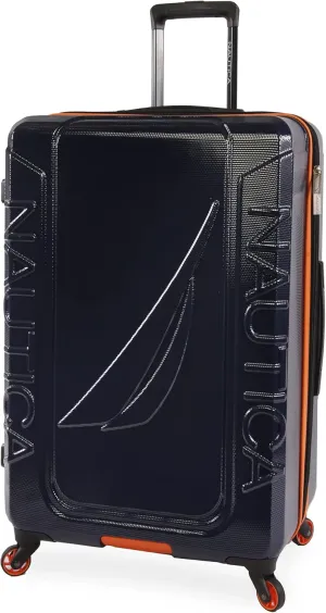 NAUTICA Birch Hardside Spinner Luggage, Navy/Orange, Checked-Large 29-Inch