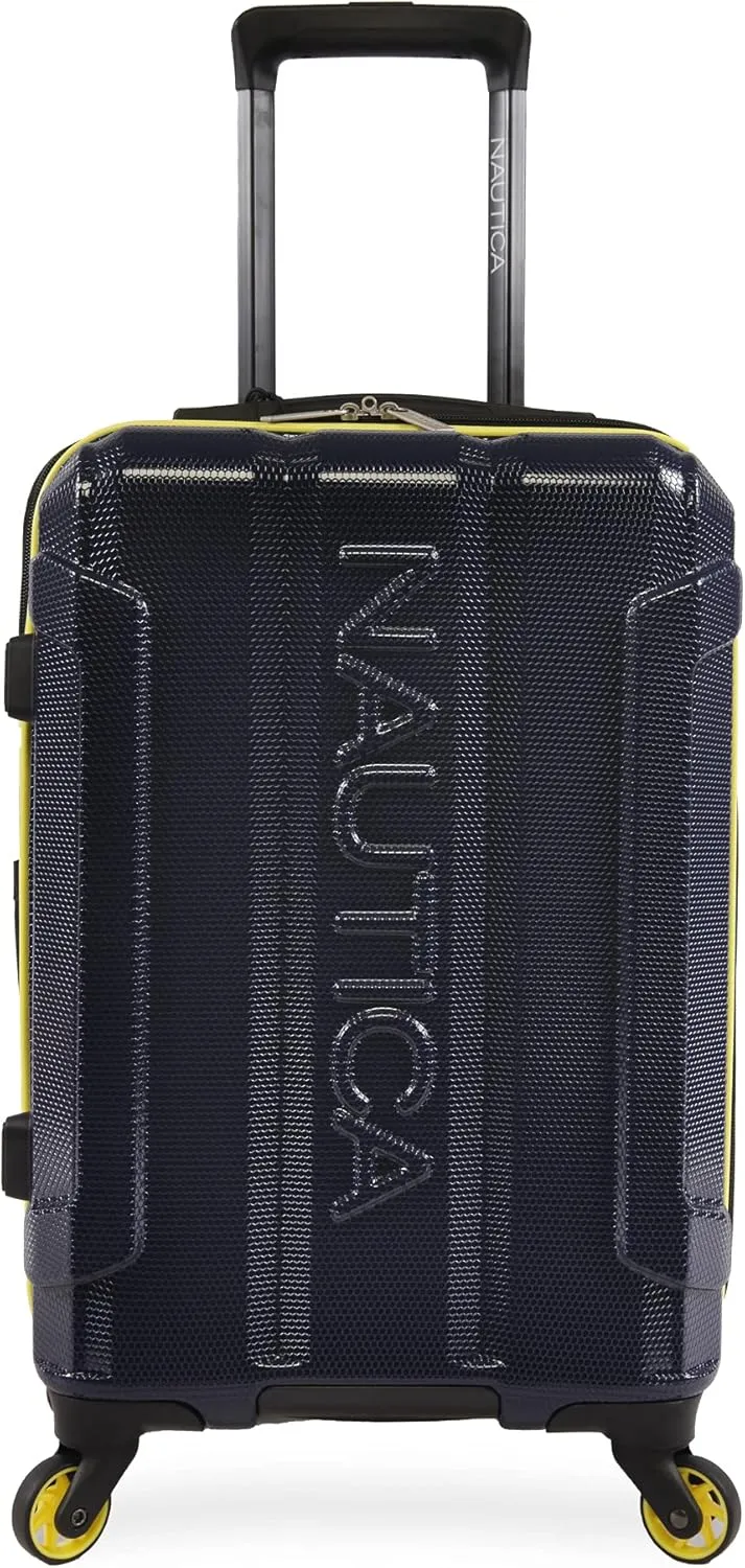 Nautica Maker Hardside Spinner Luggage, lightweight, Navy/Yellow, Carry-On 21-Inch