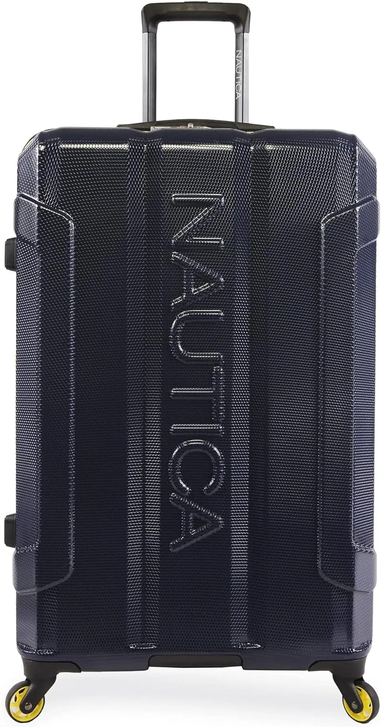 NAUTICA Maker Hardside Spinner Luggage, Navy/Yellow, Checked-Large 29-Inch