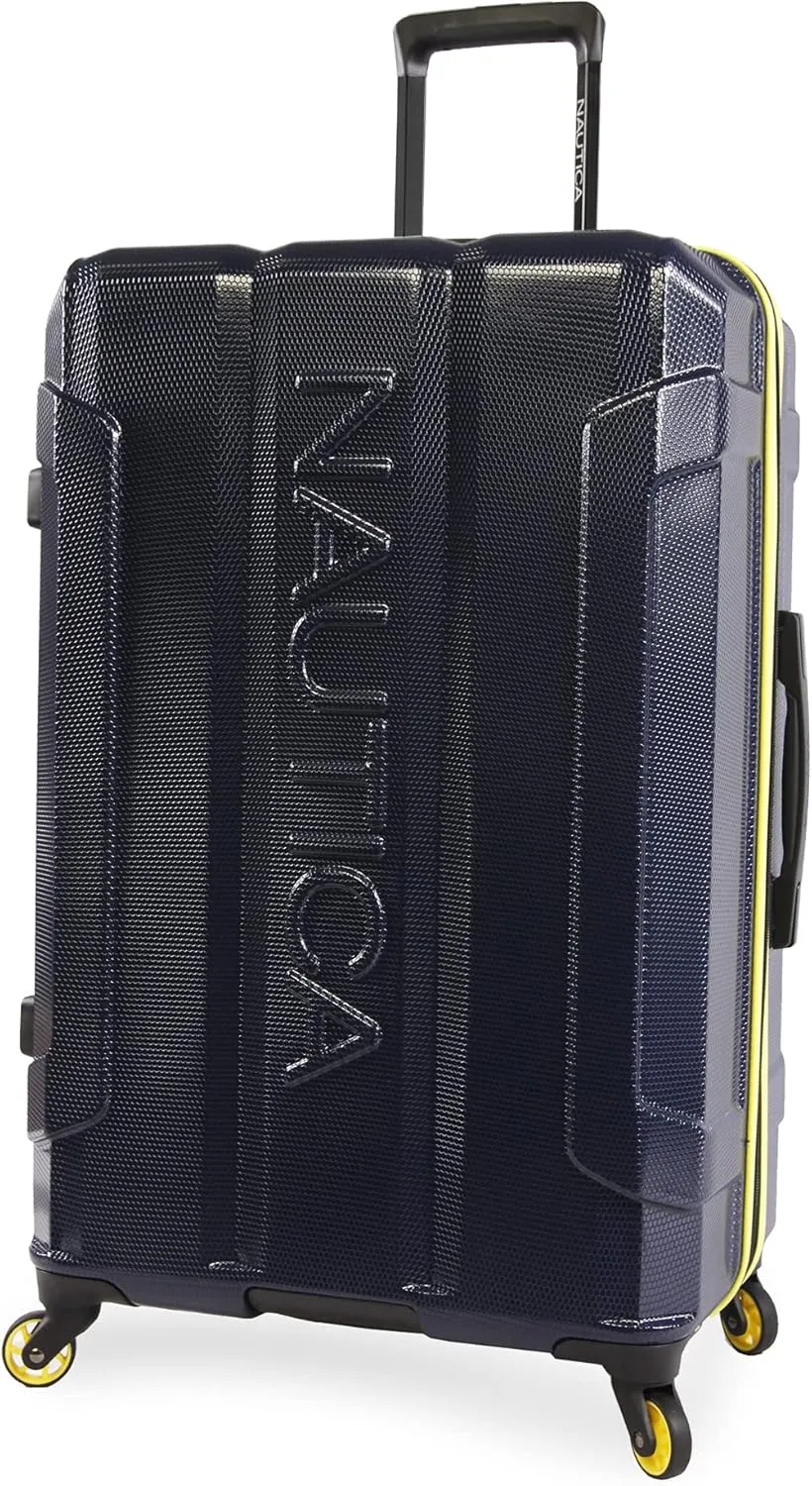 NAUTICA Maker Hardside Spinner Luggage, Navy/Yellow, Checked-Large 29-Inch