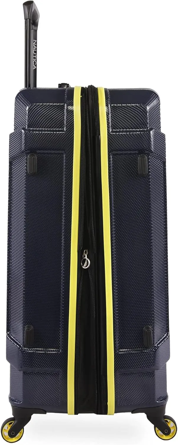 NAUTICA Maker Hardside Spinner Luggage, Navy/Yellow, Checked-Large 29-Inch