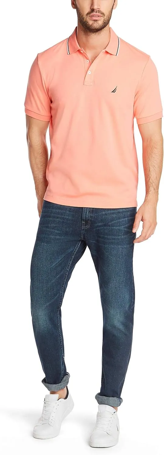 Nautica Men's Classic Fit Short Sleeve Dual Tipped Collar Polo Shirt