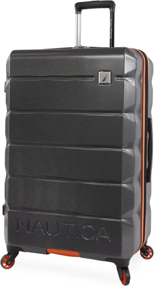 NAUTICA Quest Hardside Spinner Luggage, Grey/Orange, Checked-Large 29-Inch
