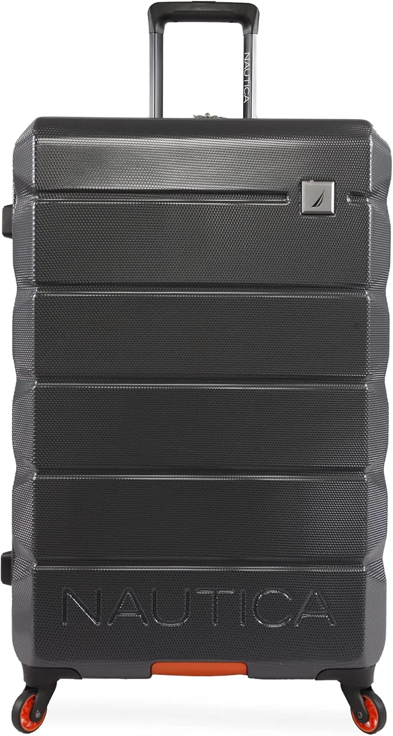 NAUTICA Quest Hardside Spinner Luggage, Grey/Orange, Checked-Large 29-Inch