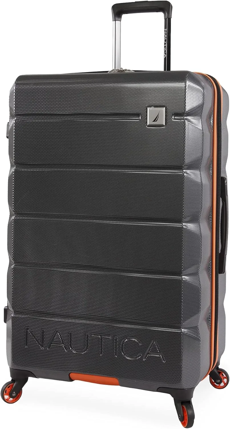 NAUTICA Quest Hardside Spinner Luggage, Grey/Orange, Checked-Large 29-Inch