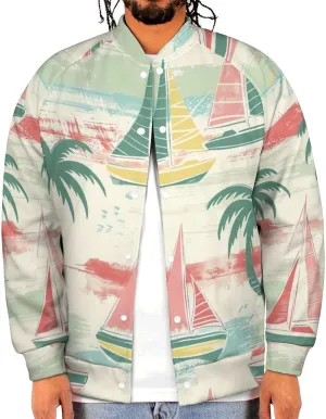 Nautical Sailboat Coconut Palm Trees Lightweight Men's Baseball Jackets Relaxed Fit Varsity Bomber Jacket Windbreaker Coat
