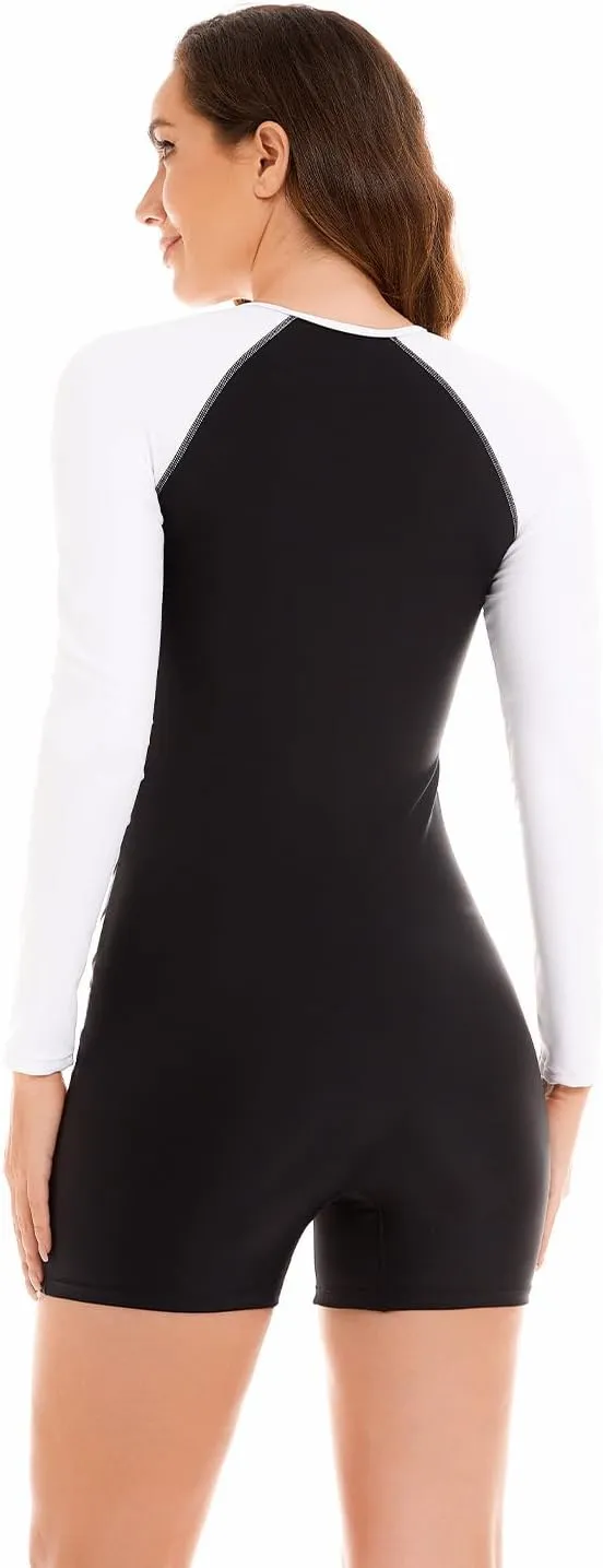 NESY Womens Rash Guard Swimsuit Boyleg Long Sleeve One Piece Bathing Suit UPF 50 Zipper Surfing Wetsuit Athletic Swimwear