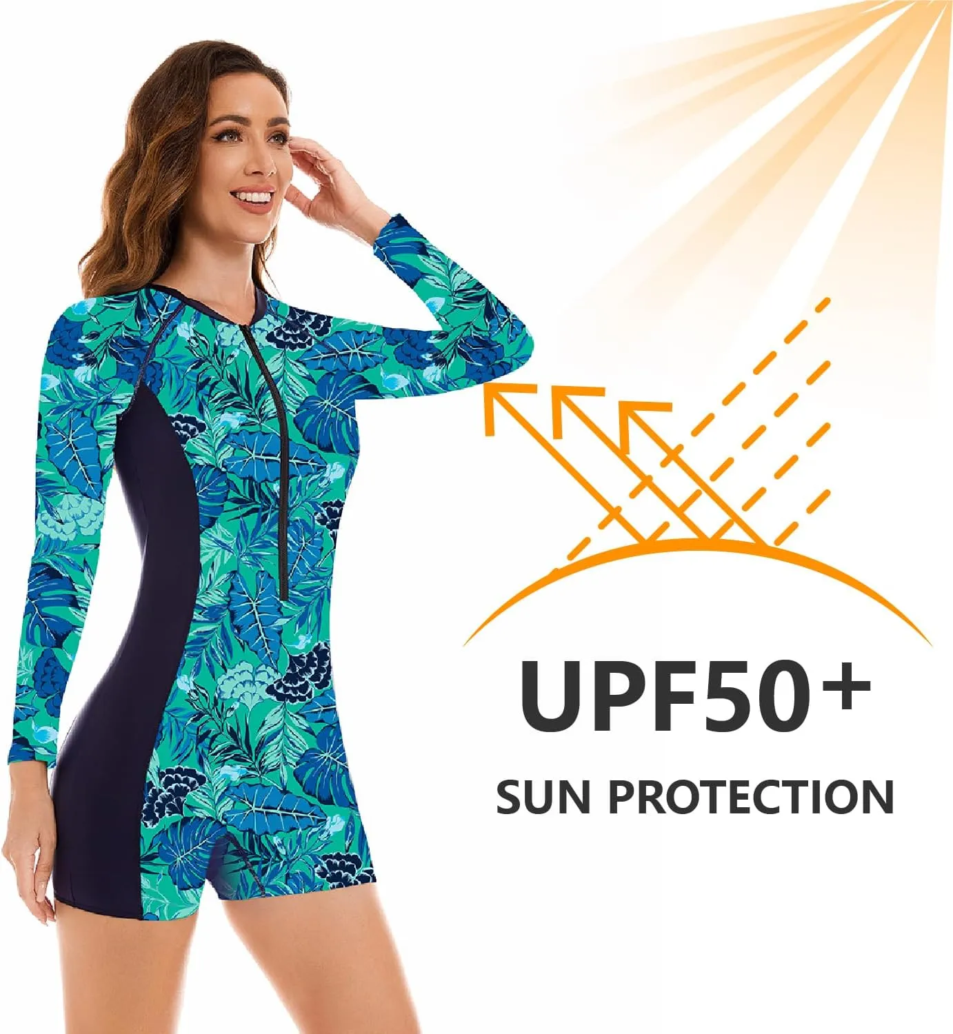 NESY Womens Rash Guard Swimsuit Boyleg Long Sleeve One Piece Bathing Suit UPF 50 Zipper Surfing Wetsuit Athletic Swimwear