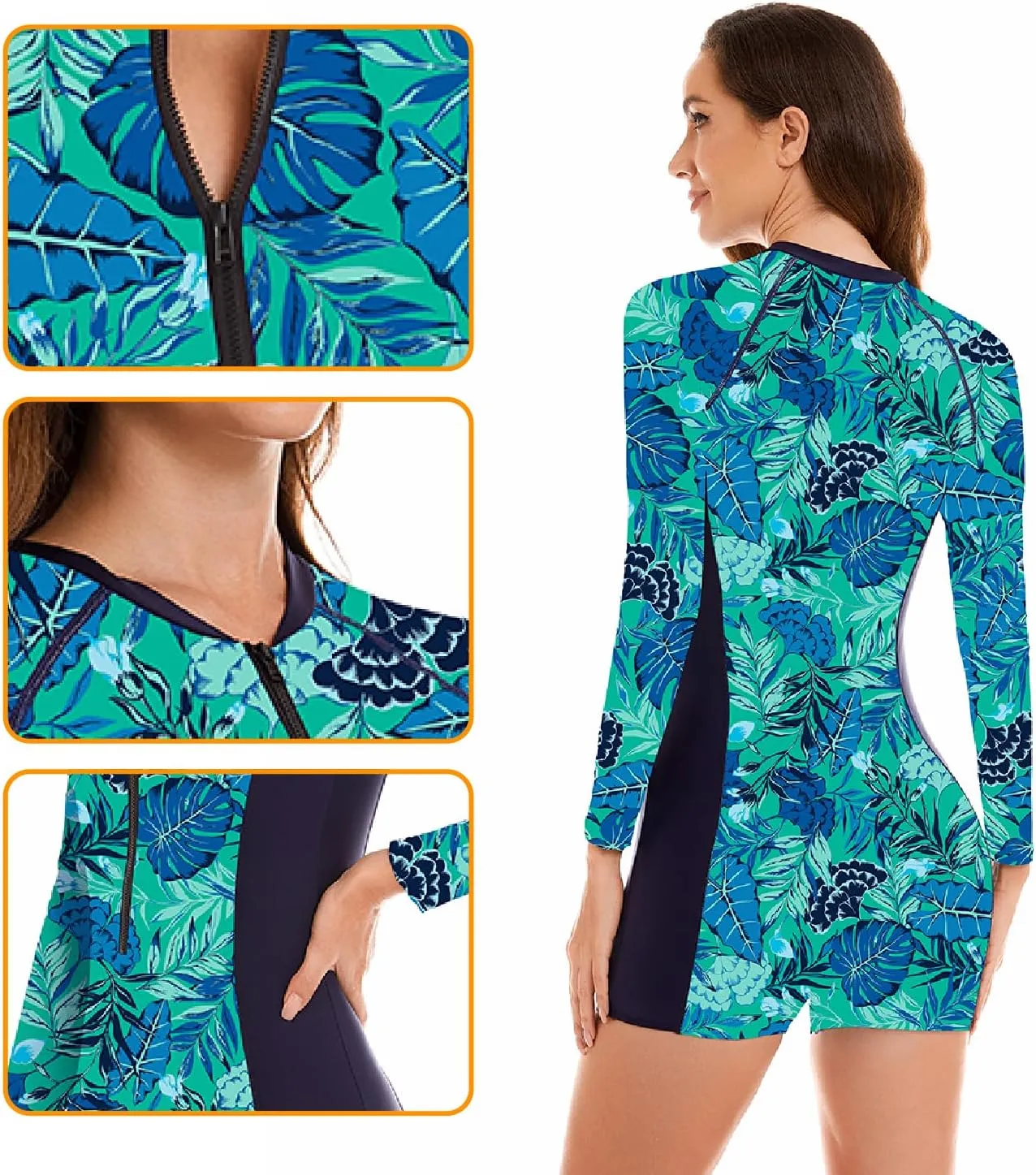 NESY Womens Rash Guard Swimsuit Boyleg Long Sleeve One Piece Bathing Suit UPF 50 Zipper Surfing Wetsuit Athletic Swimwear