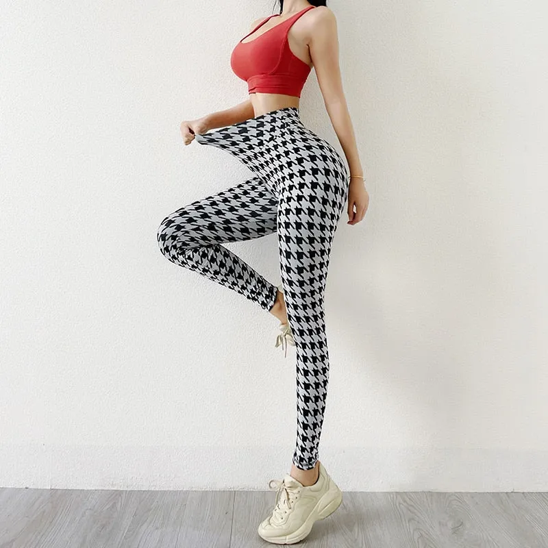 New Plaid Leggings Women Pants Yoga Gym Fitness