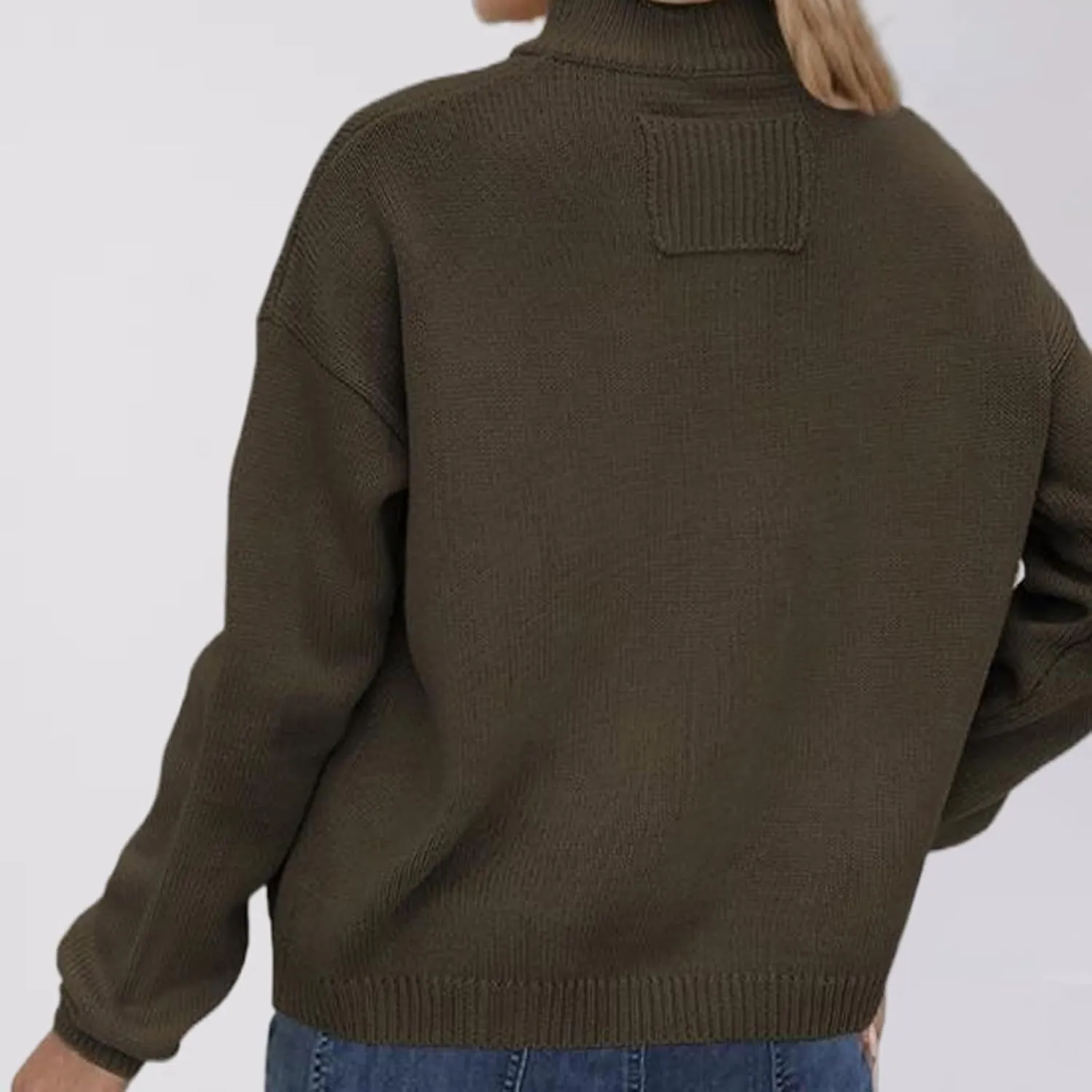 New Selling Knitted Coat Stand Collar Solid Color Cardigan Sweater Women's Dress Long Sweater with Pocket