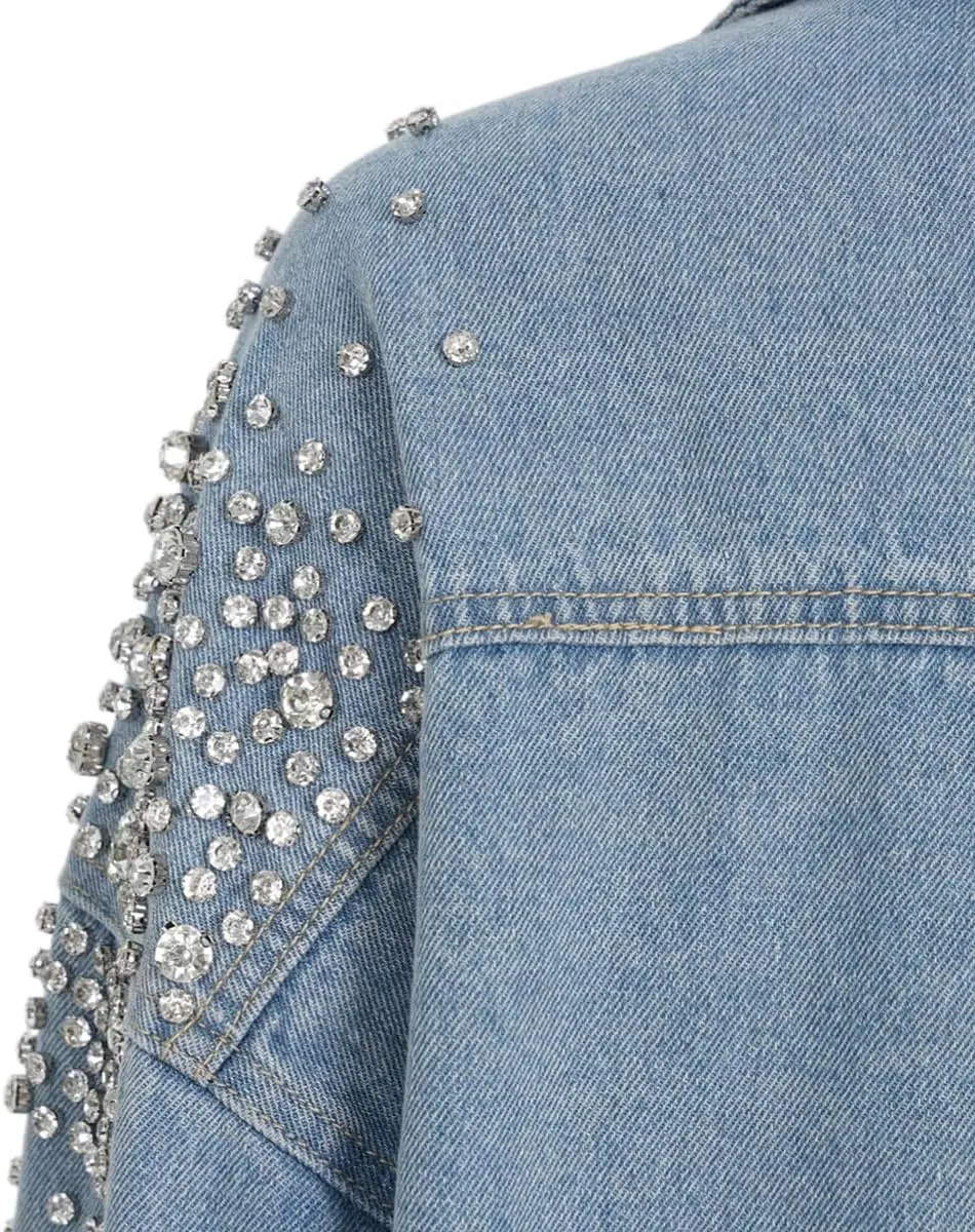 New women's denim top with classic diamond inlaid irregular loose denim casual shirt jacket