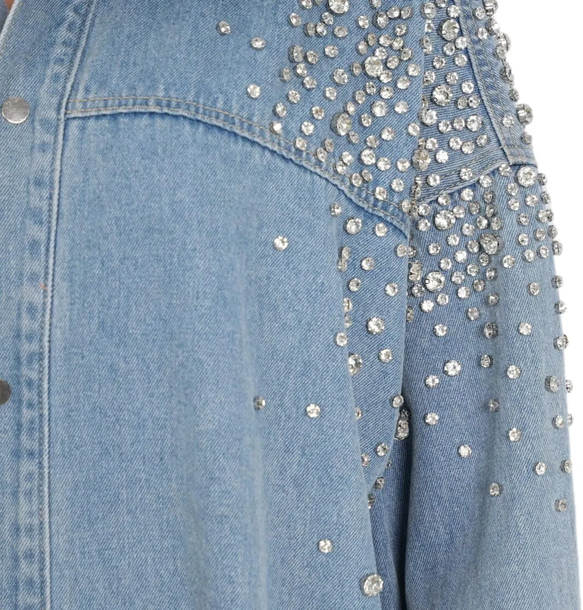 New women's denim top with classic diamond inlaid irregular loose denim casual shirt jacket