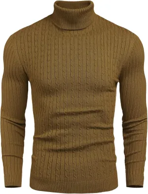 nine bull Mens Slim Fit Turtleneck Sweater Cable Knit Thermal Pullover Sweater