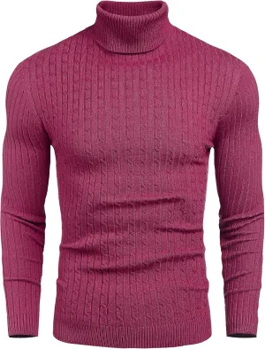 nine bull Mens Slim Fit Turtleneck Sweater Cable Knit Thermal Pullover Sweater