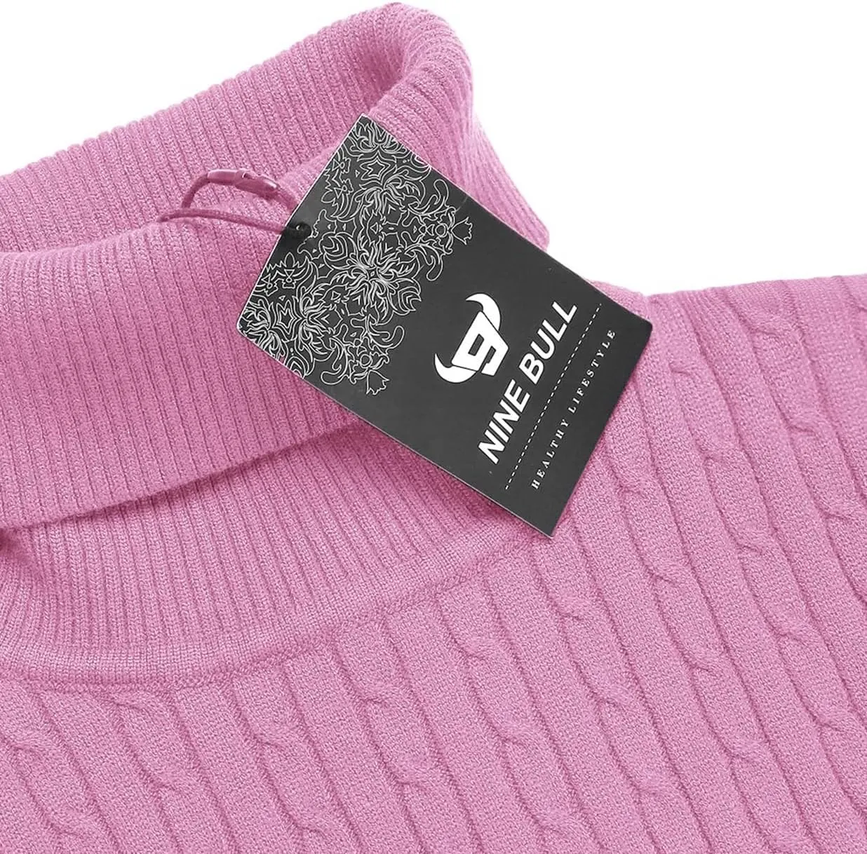 nine bull Mens Slim Fit Turtleneck Sweater Cable Knit Thermal Pullover Sweater