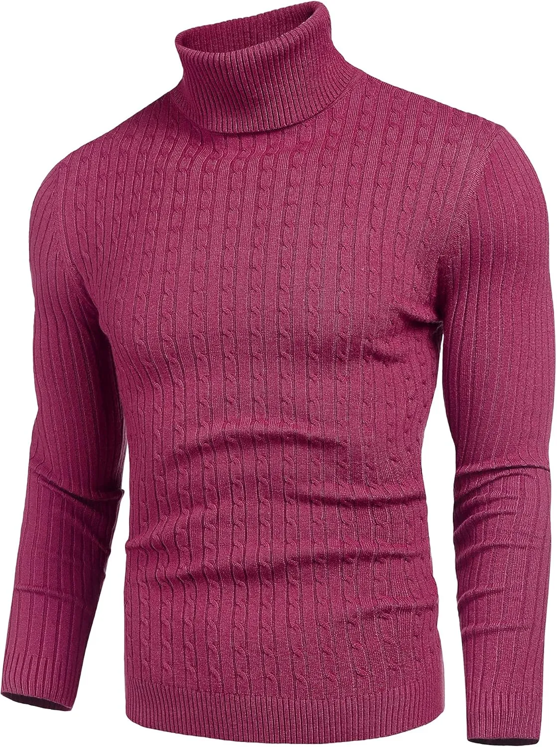 nine bull Mens Slim Fit Turtleneck Sweater Cable Knit Thermal Pullover Sweater