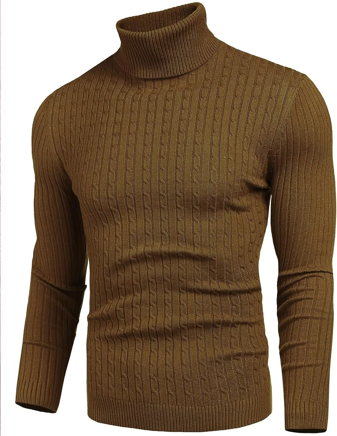 nine bull Mens Slim Fit Turtleneck Sweater Cable Knit Thermal Pullover Sweater