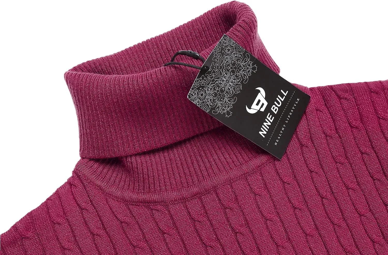 nine bull Mens Slim Fit Turtleneck Sweater Cable Knit Thermal Pullover Sweater