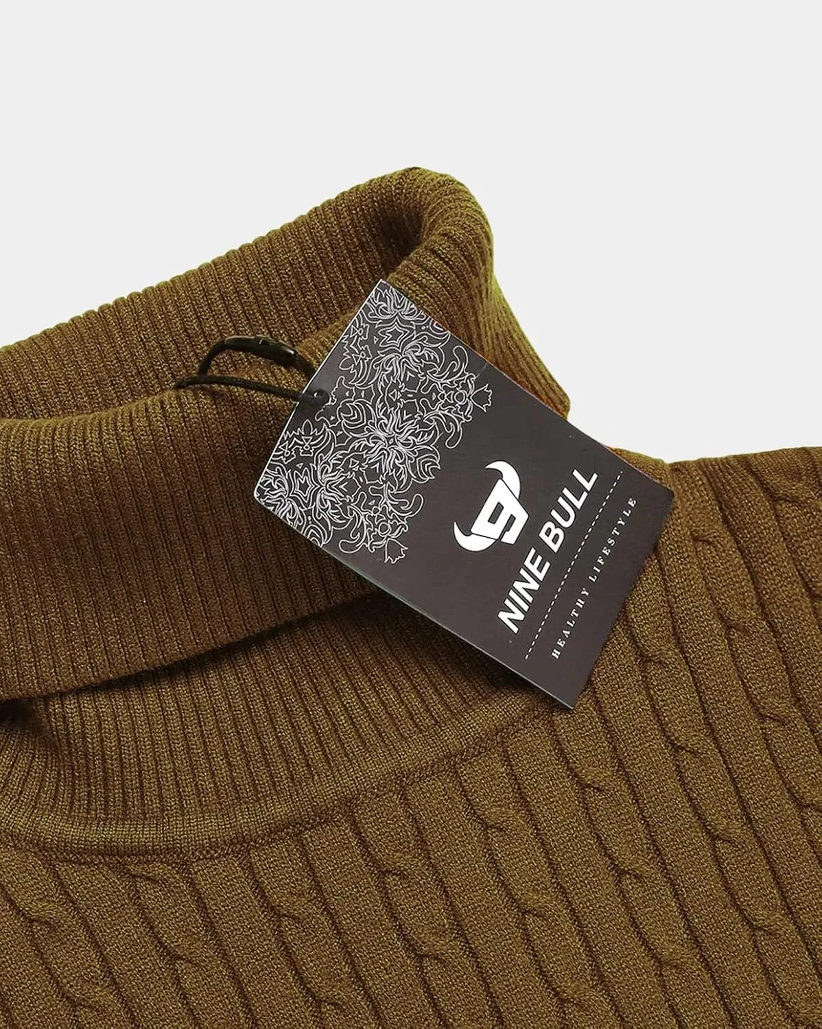 nine bull Mens Slim Fit Turtleneck Sweater Cable Knit Thermal Pullover Sweater