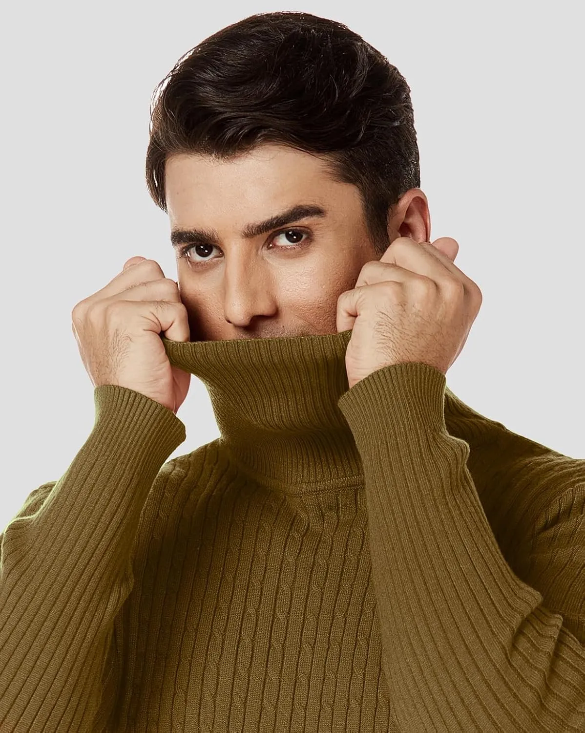 nine bull Mens Slim Fit Turtleneck Sweater Cable Knit Thermal Pullover Sweater