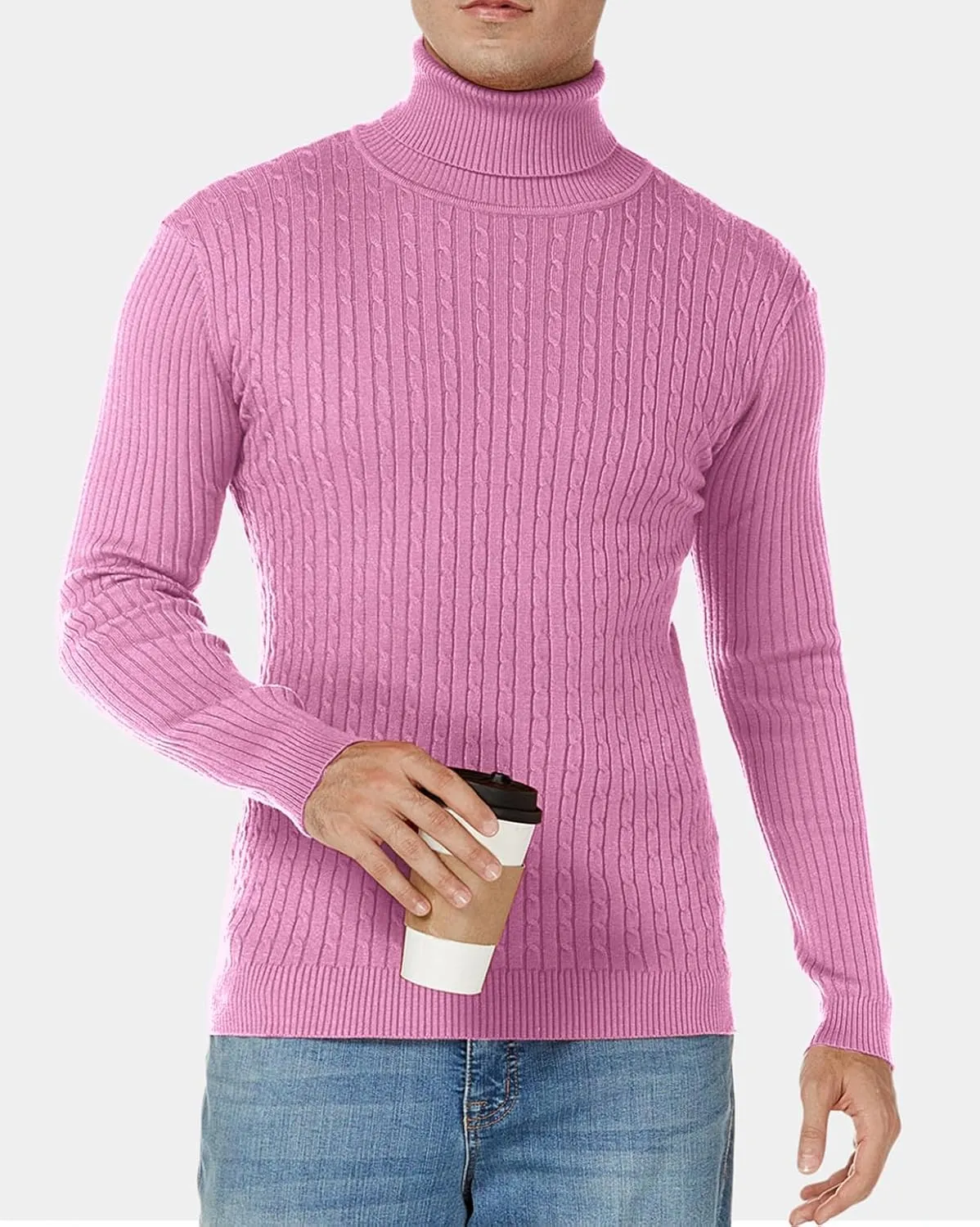 nine bull Mens Slim Fit Turtleneck Sweater Cable Knit Thermal Pullover Sweater