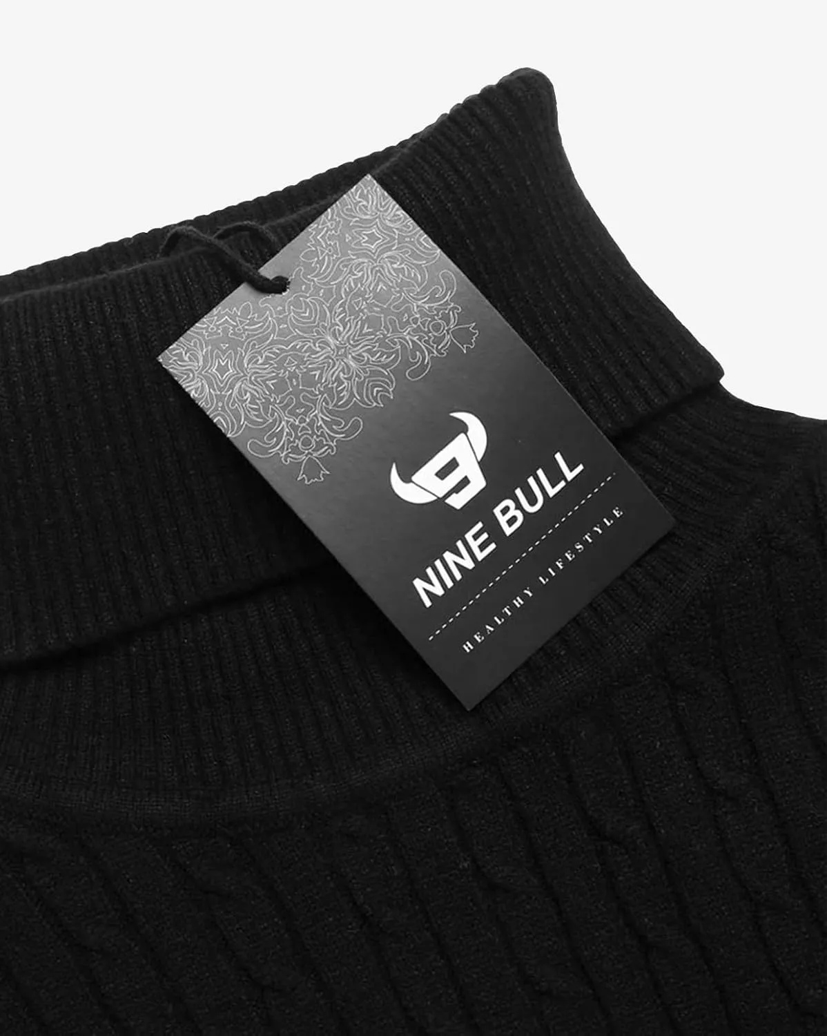 nine bull Mens Slim Fit Turtleneck Sweater Cable Knit Thermal Pullover Sweater