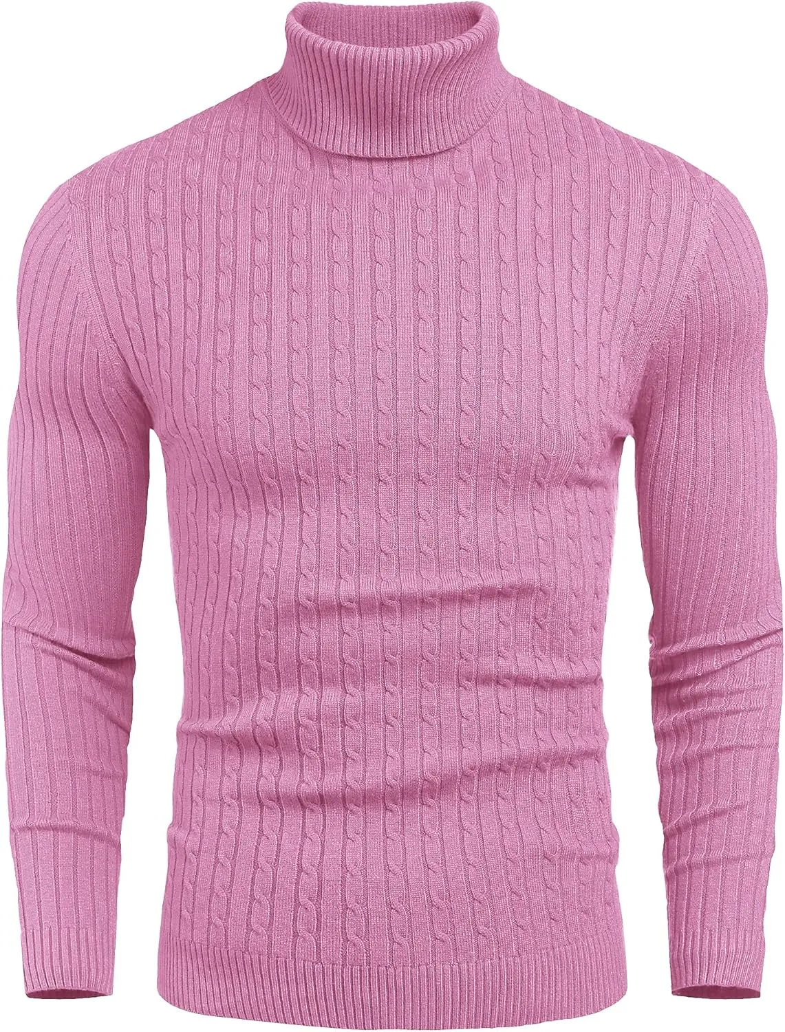 nine bull Mens Slim Fit Turtleneck Sweater Cable Knit Thermal Pullover Sweater