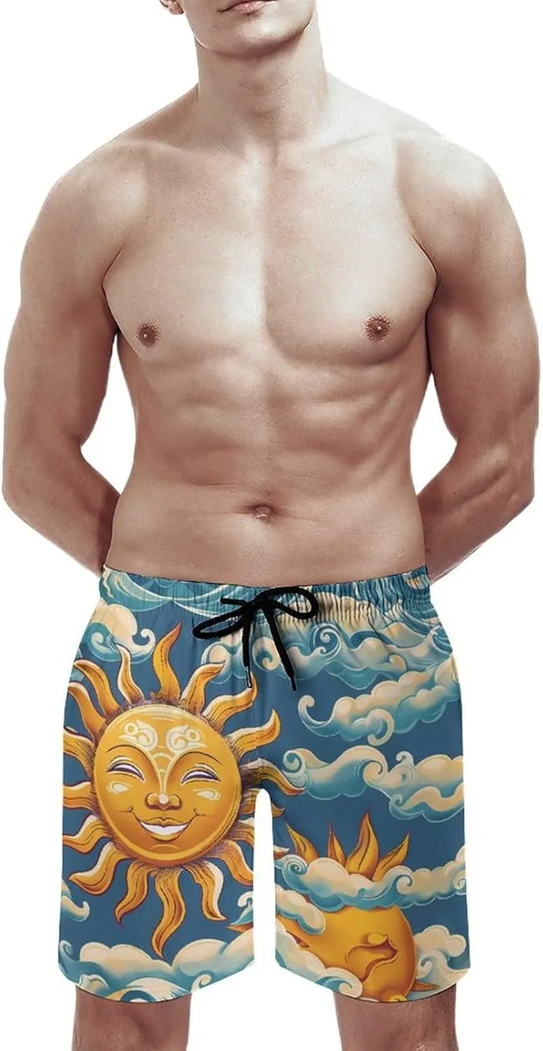 Ocean Sunrise Faces Men's Swim Trunks Quick Dry Board Shorts Breathable Summer Beach Shorts Bathing Suits