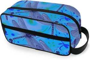 ODAWA Unisex Hanging Toiletry Bag Dragonflies Blue Daisies Travel Organizer Water Resistant Shaving Bag for Toiletries