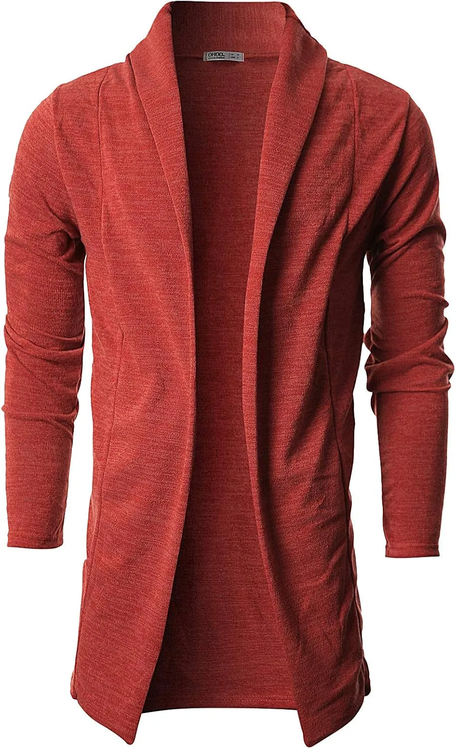Ohoo Mens Long Sleeve Draped Lightweight Open Front Shawl Collar Longline Cardigan
