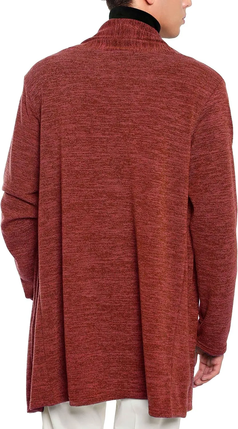 Ohoo Mens Long Sleeve Draped Lightweight Open Front Shawl Collar Longline Cardigan