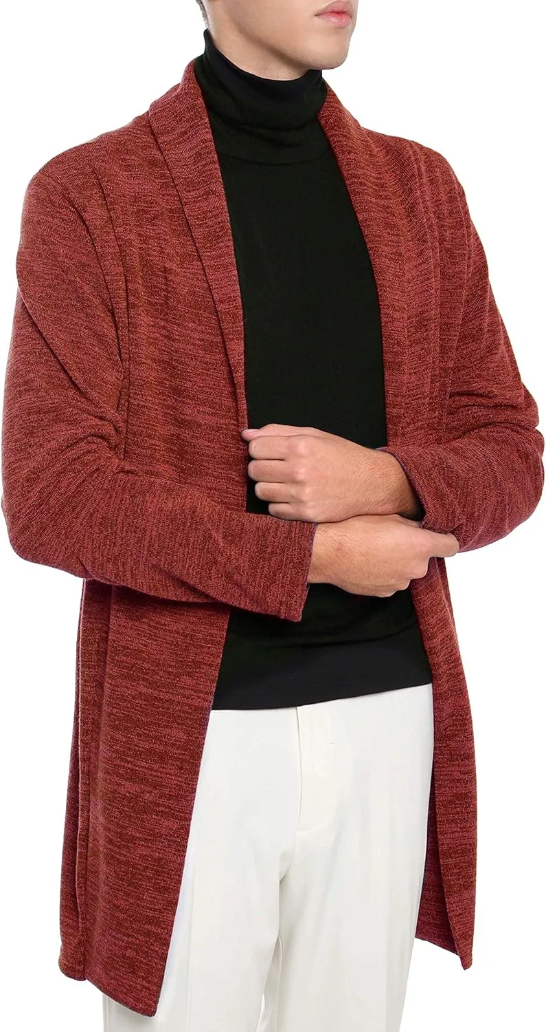 Ohoo Mens Long Sleeve Draped Lightweight Open Front Shawl Collar Longline Cardigan