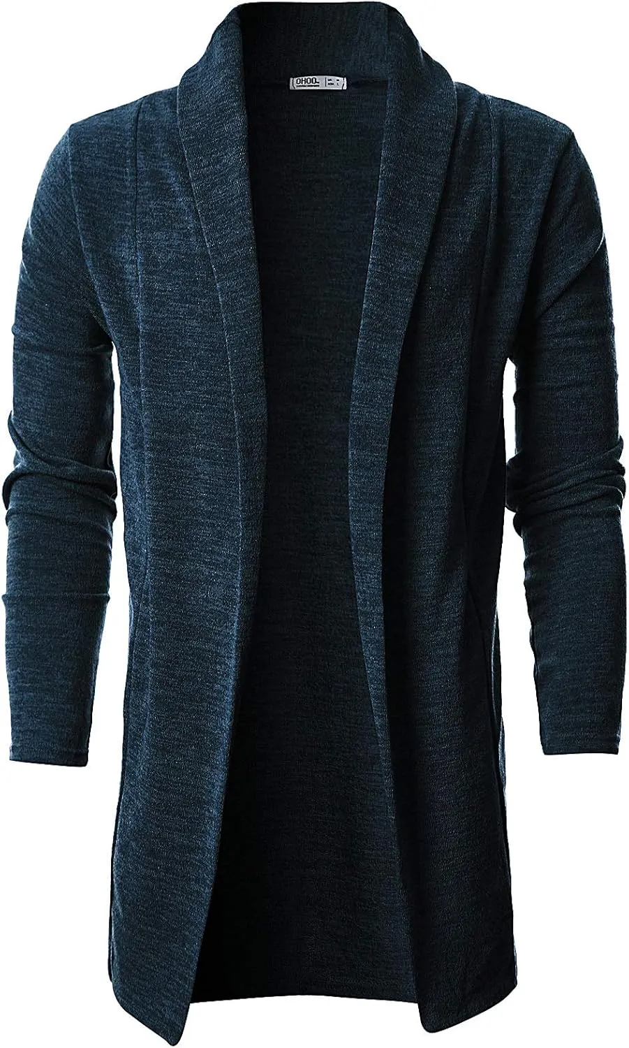 Ohoo Mens Long Sleeve Draped Lightweight Open Front Shawl Collar Longline Cardigan