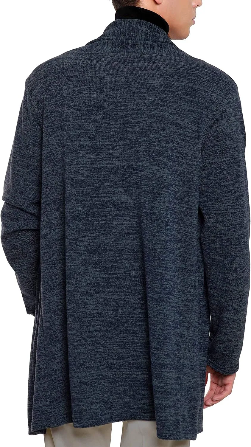 Ohoo Mens Long Sleeve Draped Lightweight Open Front Shawl Collar Longline Cardigan