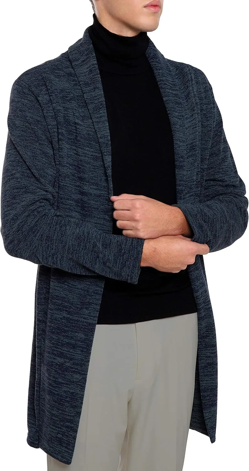 Ohoo Mens Long Sleeve Draped Lightweight Open Front Shawl Collar Longline Cardigan