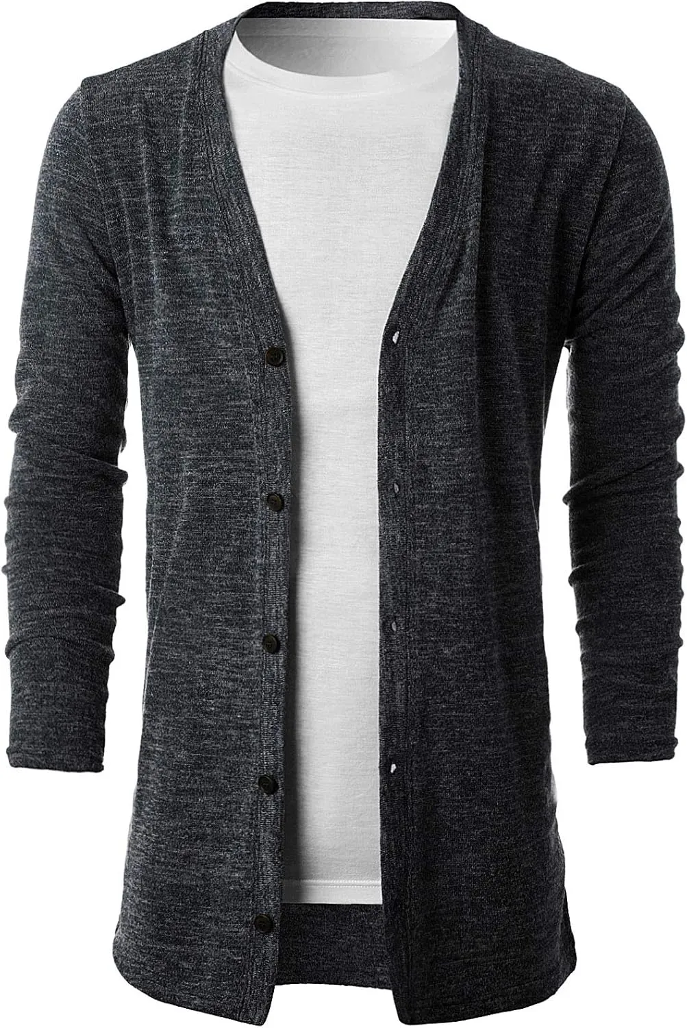 Ohoo Mens Long Sleeve Draped Lightweight Open Front Shawl Collar Longline Cardigan