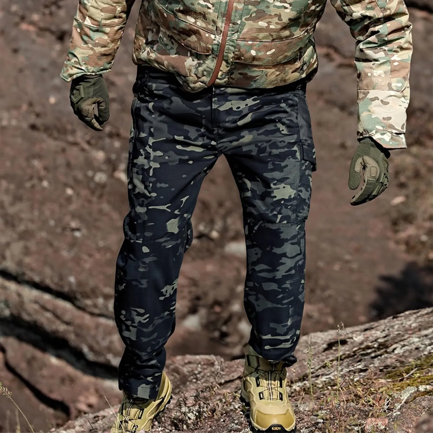 OIOLOYJM Military Cargo Pants for Men Hiking Stretchy Work Construction Camouflage Flexcamo - Tactical Waterproof Pants