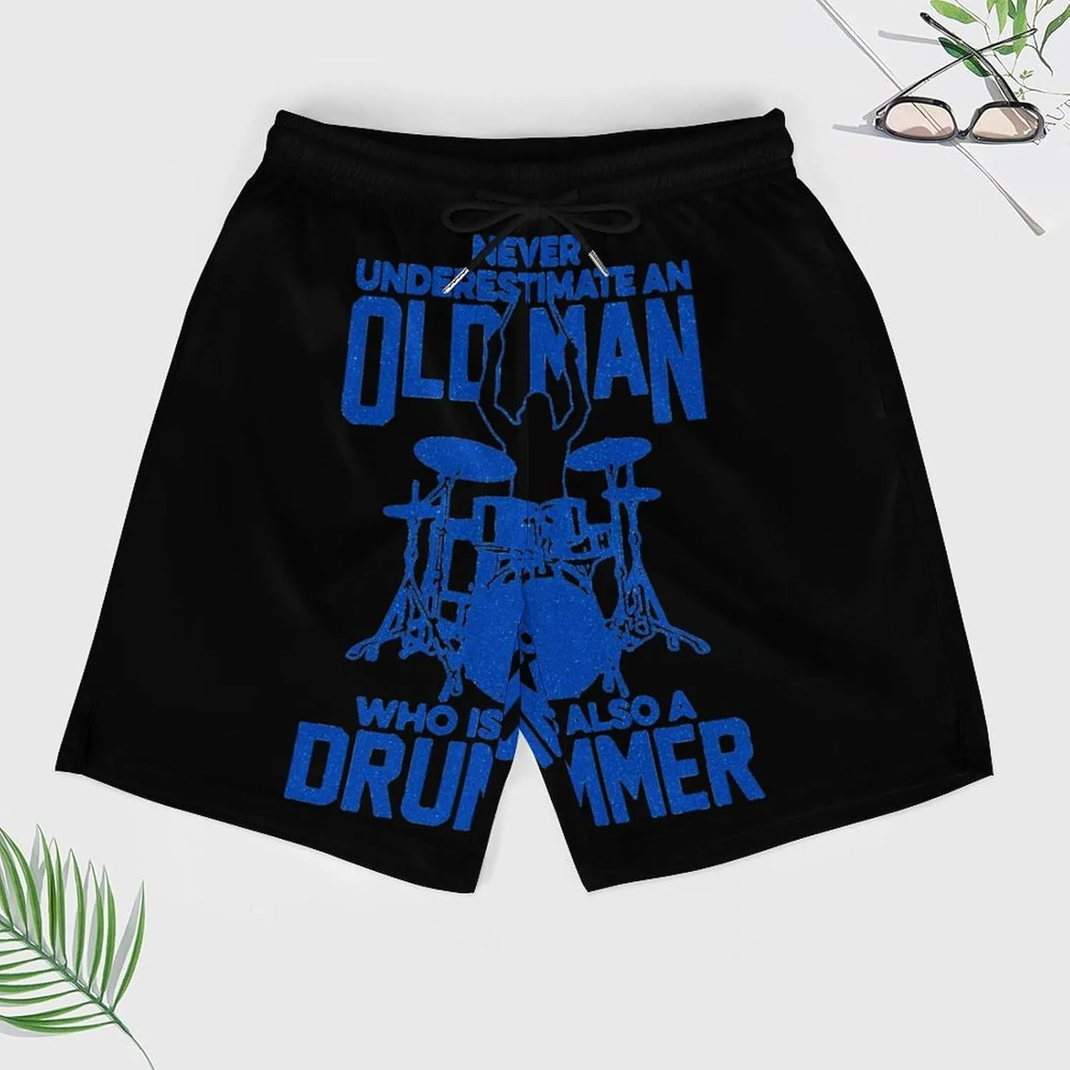 Old Man Drummer Quick Dry Mens Swim Trunks Swimming Beach Board Shorts with Pockets Workout Gym