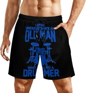Old Man Drummer Quick Dry Mens Swim Trunks Swimming Beach Board Shorts with Pockets Workout Gym