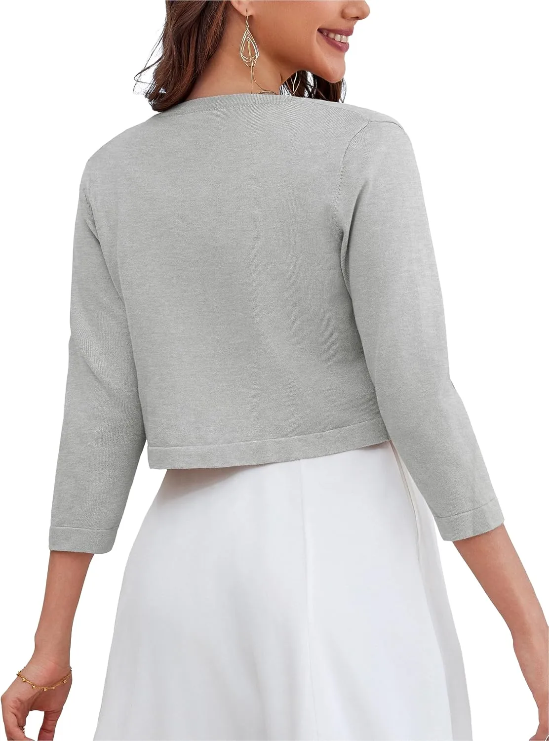 OmicGot Women's 3/4 Sleeve Open Front Knit Cropped Bolero Shrug Cardigan Sweater for Women S-XL