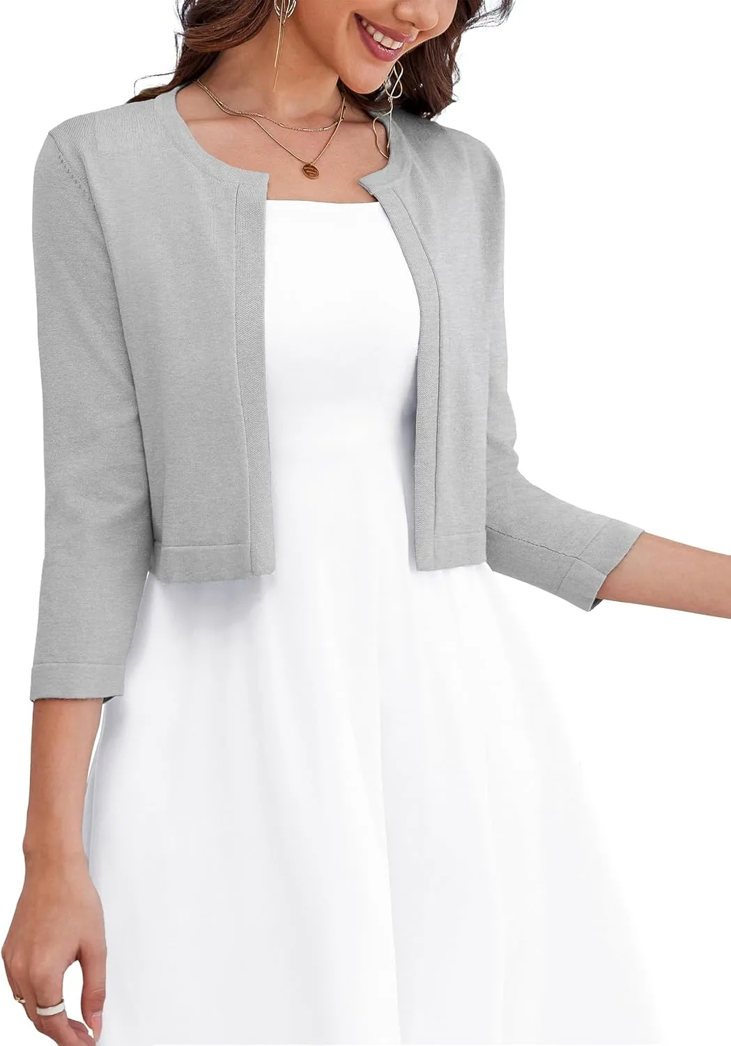 OmicGot Women's 3/4 Sleeve Open Front Knit Cropped Bolero Shrug Cardigan Sweater for Women S-XL