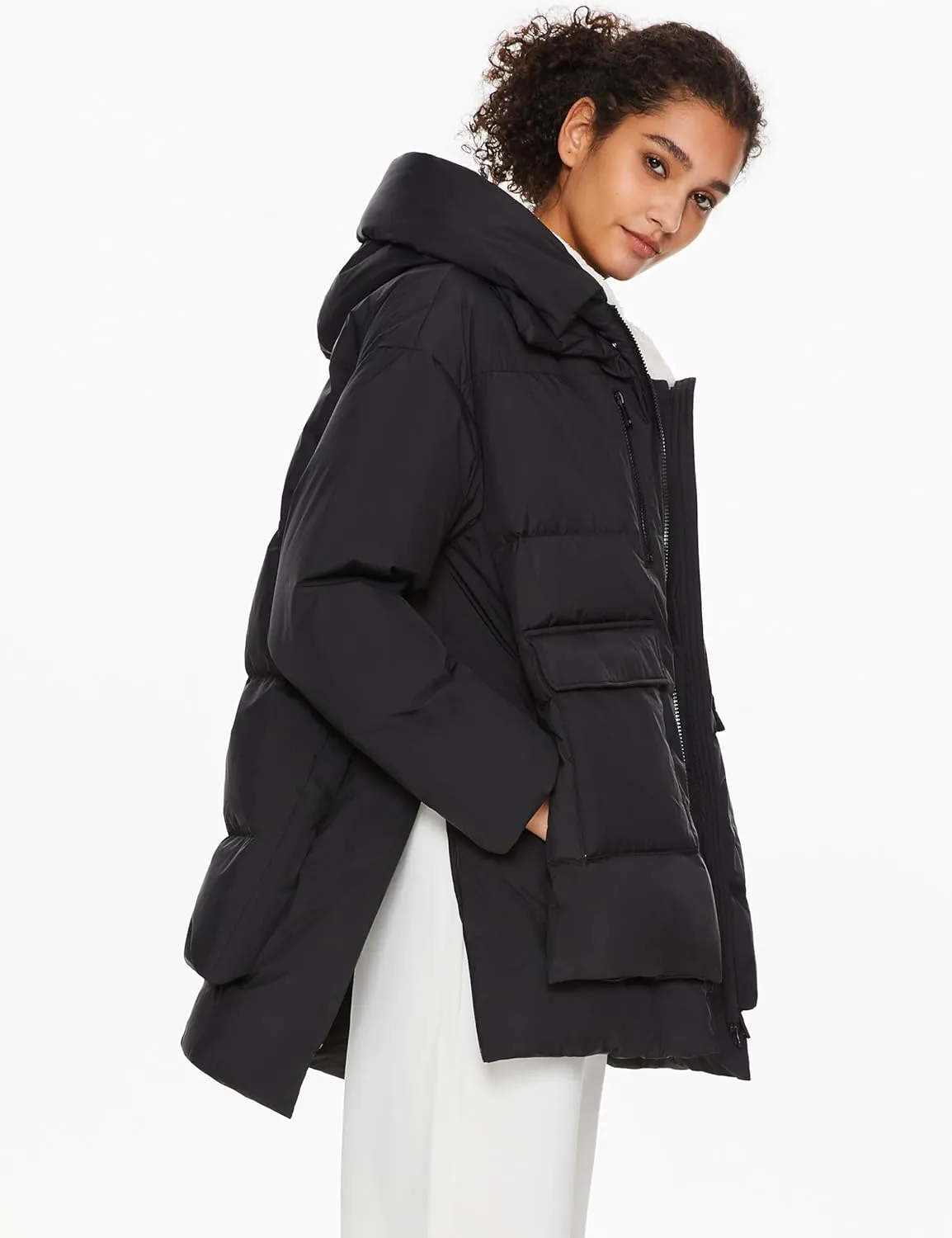 Orolay Women's Hooded Down Jacket Winter Puffer Jacket Water-Resistant Zippered Down Coat with Hem Slit