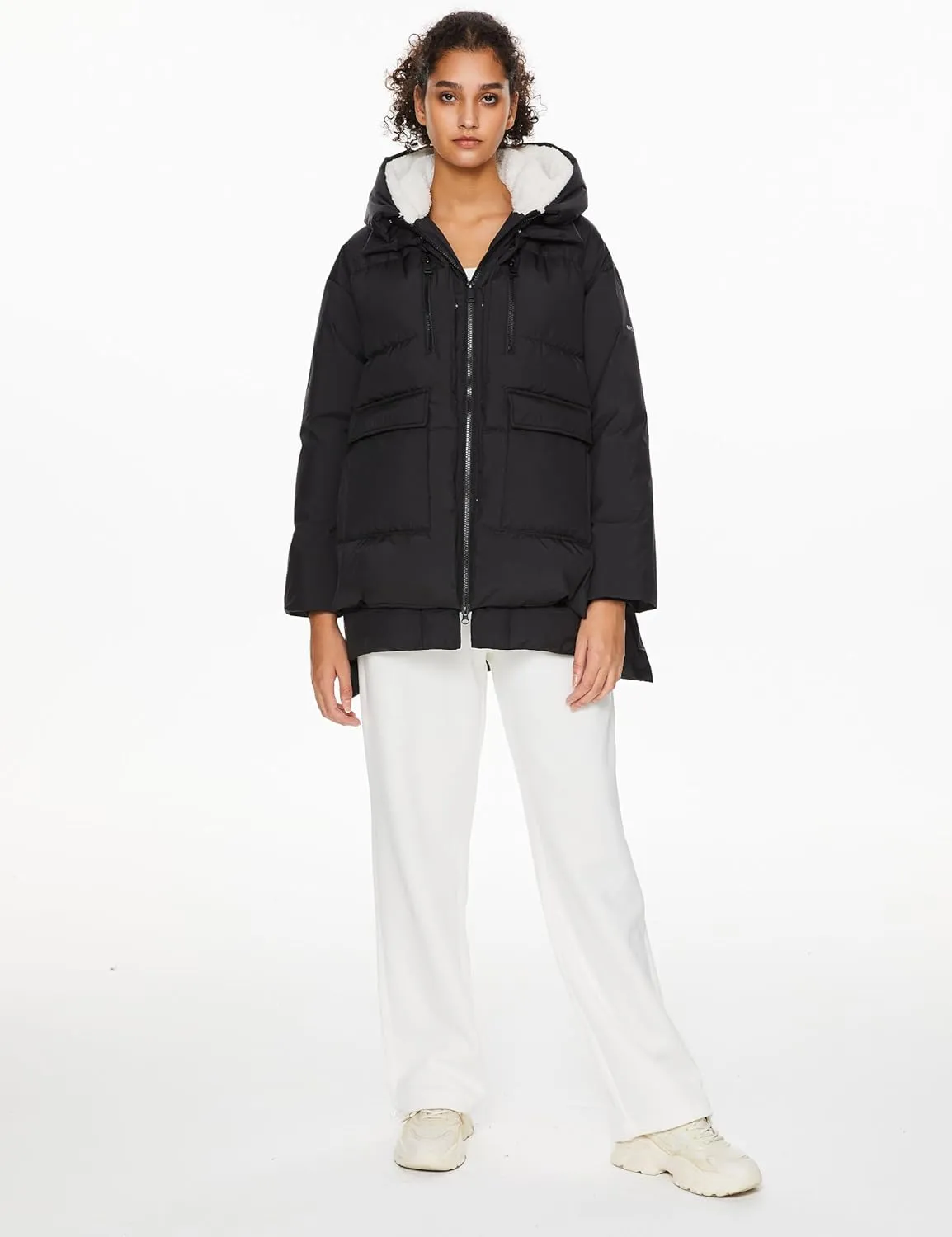 Orolay Women's Hooded Down Jacket Winter Puffer Jacket Water-Resistant Zippered Down Coat with Hem Slit